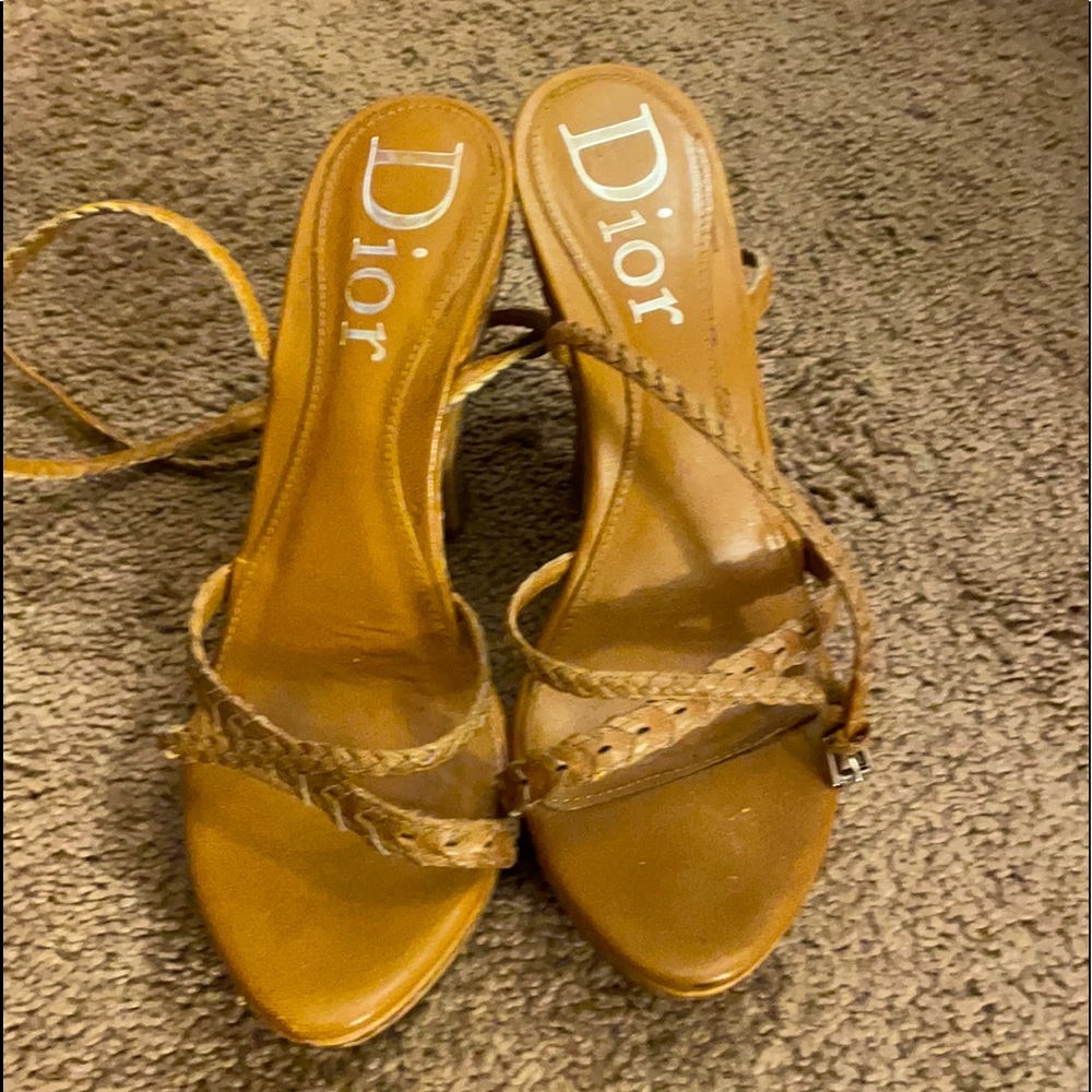 Dior Wooden/Leather Open-Toe Platform Sandals